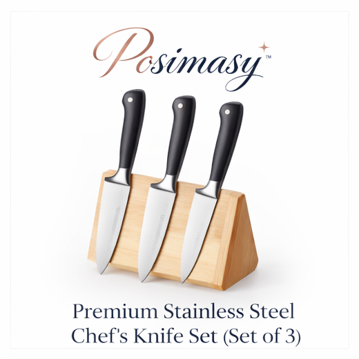 Posimasy™ Premium Stainless Steel Chef’s Knife Set (Set of 3) Chef's knife set, stainless steel knives, premium kitchen knives, kitchenware set, professional chef knife