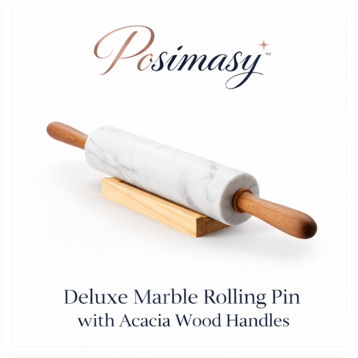 Posimasy™ Deluxe Marble Rolling Pin with Acacia Wood Handles, Marble rolling pin, acacia wood rolling pin, baking tools, kitchen accessories, premium baking