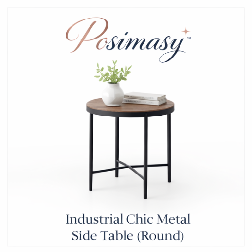 Posimasy™ Industrial Chic Metal Side Table (Round) Metal side table, industrial side table, modern nightstand, round side table, small living room furniture
