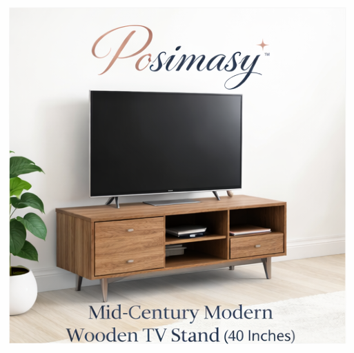 Posimasy™ Mid-Century Modern Wooden TV Stand (40 Inches) TV stand, mid-century modern TV stand, wooden TV console, modern media stand, living room furniture